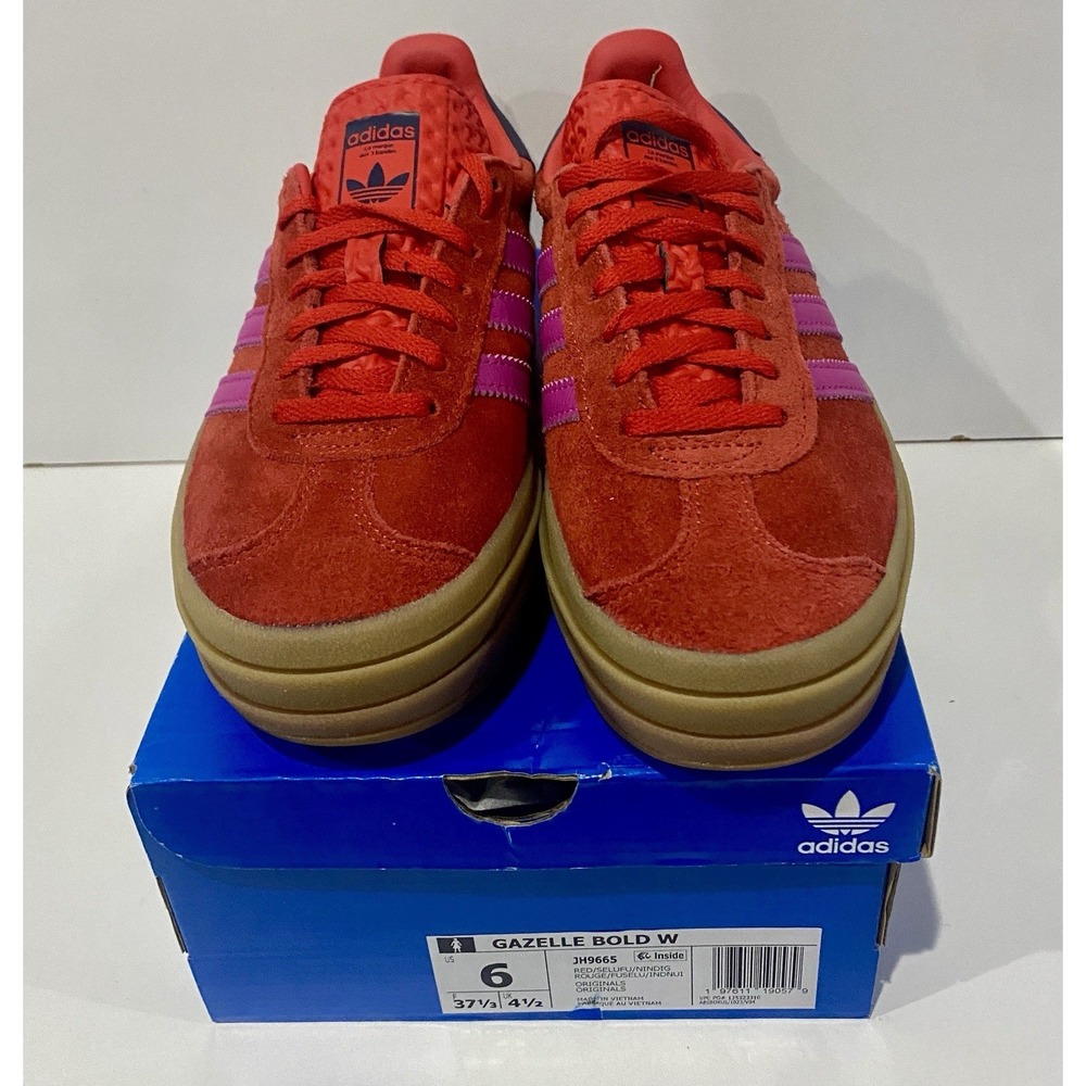 NEW Adidas Gazelle Bold Platform Red Lucid Fuchsia JH9665 Womens Size 6 Sneakers - Picture 2 of 5